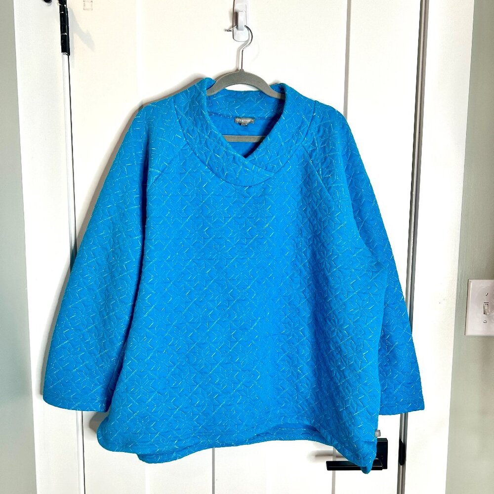 T by Talbots Turquoise Blue Quilted Pullover Snowflake Fair Isle Print Size 3X